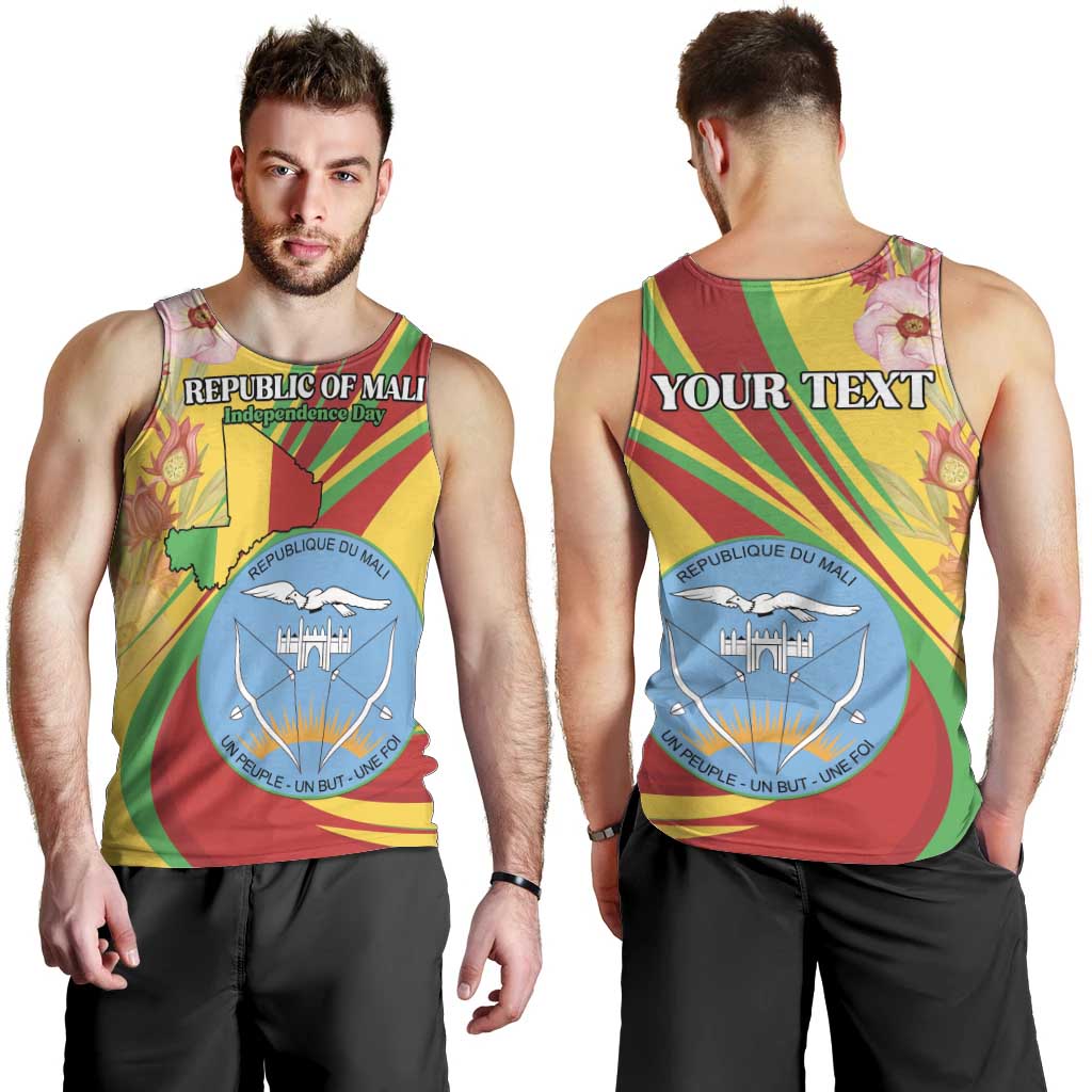 Personalized Mali Independence Day Men Tank Top Coat Of Arms With Hibiscus Sabdariffa - Wonder Print Shop