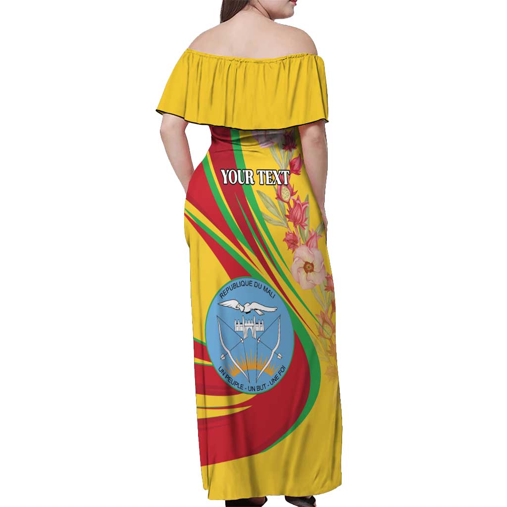 Personalized Mali Independence Day Off Shoulder Maxi Dress Coat Of Arms With Hibiscus Sabdariffa - Wonder Print Shop