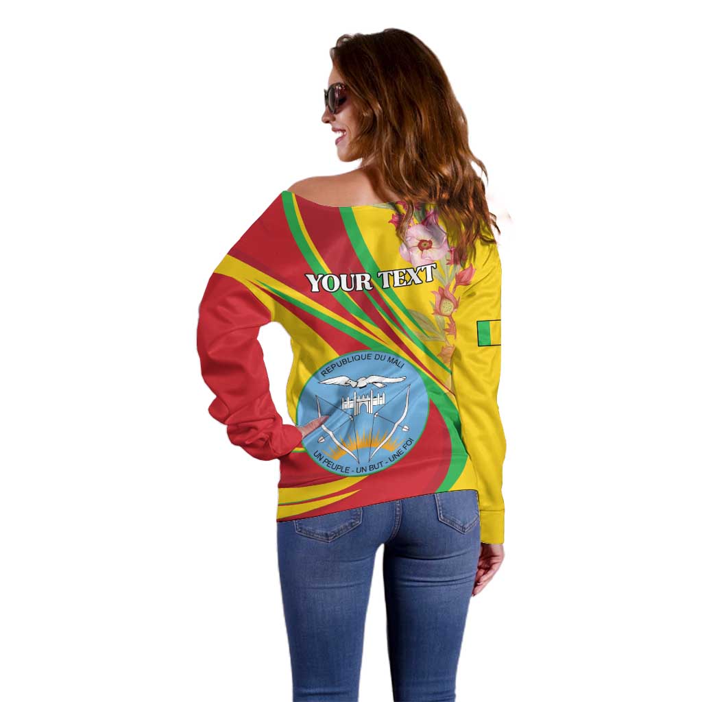Personalized Mali Independence Day Off Shoulder Sweater Coat Of Arms With Hibiscus Sabdariffa - Wonder Print Shop