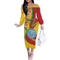 Personalized Mali Independence Day Off The Shoulder Long Sleeve Dress Coat Of Arms With Hibiscus Sabdariffa - Wonder Print Shop