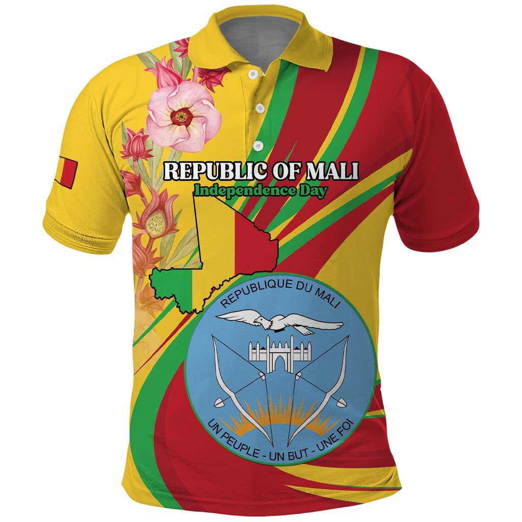 Personalized Mali Independence Day Polo Shirt Coat Of Arms With Hibiscus Sabdariffa - Wonder Print Shop
