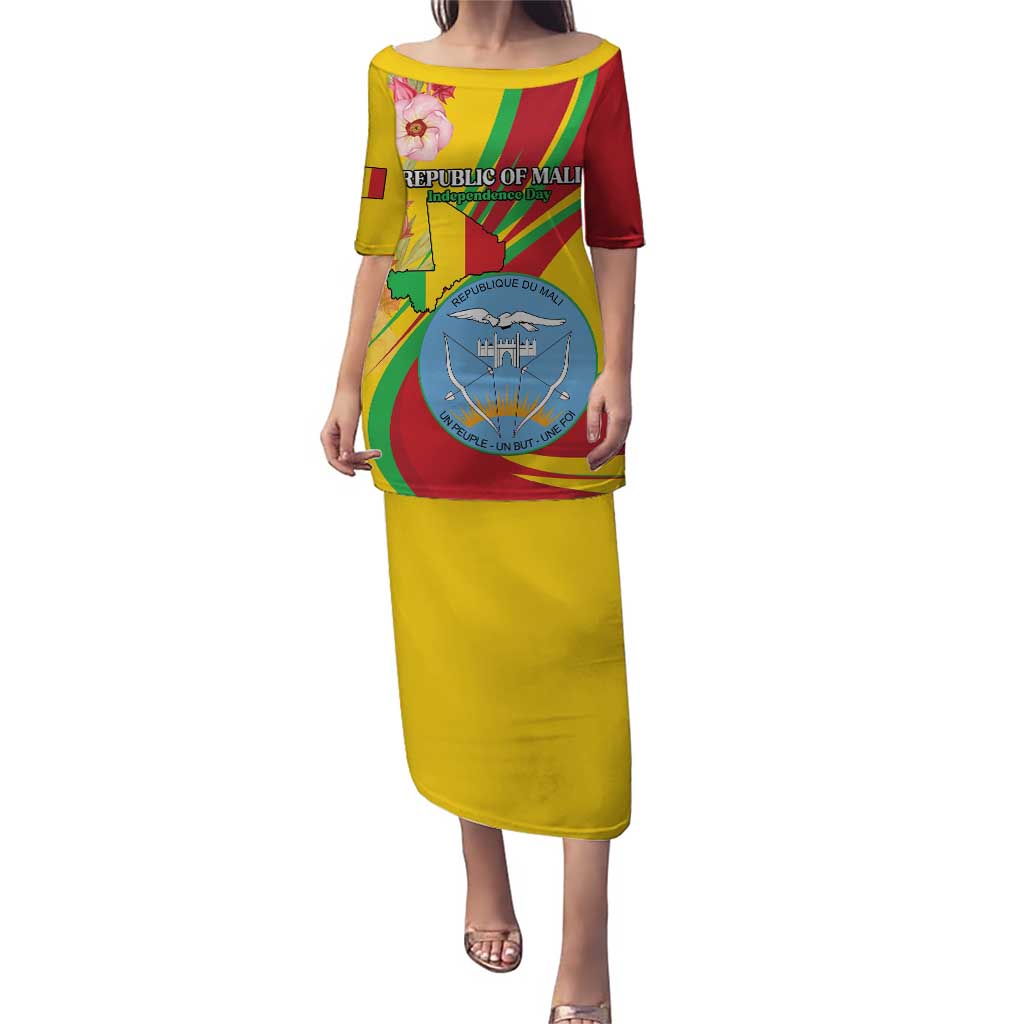 Personalized Mali Independence Day Puletasi Coat Of Arms With Hibiscus Sabdariffa - Wonder Print Shop