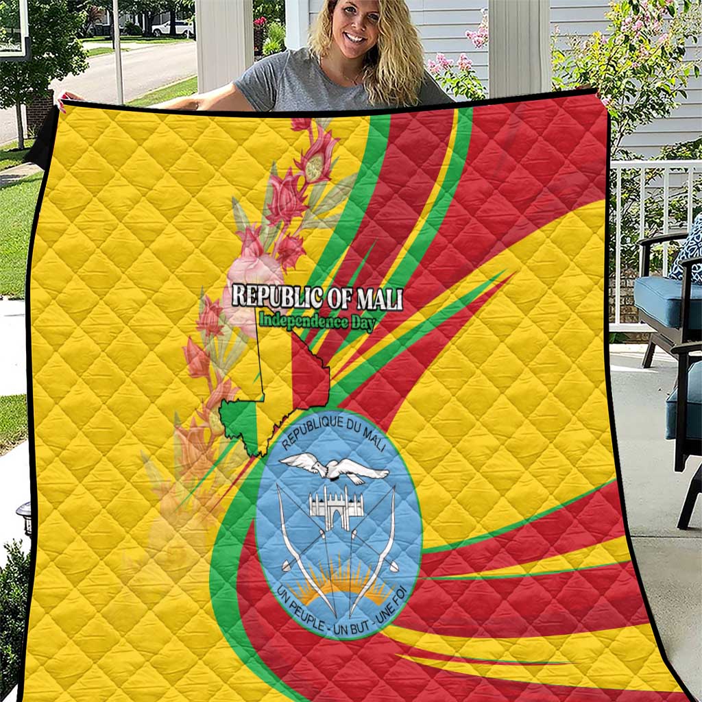 Mali Independence Day Quilt Coat Of Arms With Hibiscus Sabdariffa - Wonder Print Shop