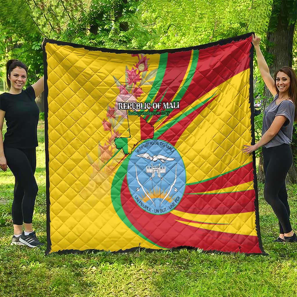 Mali Independence Day Quilt Coat Of Arms With Hibiscus Sabdariffa - Wonder Print Shop