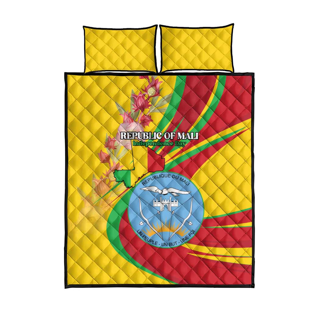 Mali Independence Day Quilt Bed Set Coat Of Arms With Hibiscus Sabdariffa - Wonder Print Shop