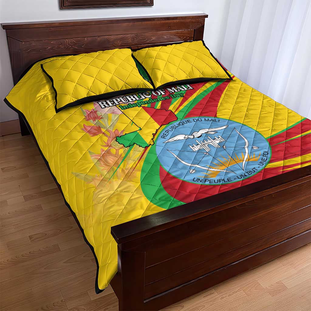 Mali Independence Day Quilt Bed Set Coat Of Arms With Hibiscus Sabdariffa - Wonder Print Shop