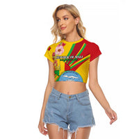 Personalized Mali Independence Day Raglan Cropped T Shirt Coat Of Arms With Hibiscus Sabdariffa - Wonder Print Shop