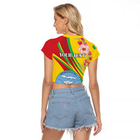 Personalized Mali Independence Day Raglan Cropped T Shirt Coat Of Arms With Hibiscus Sabdariffa - Wonder Print Shop