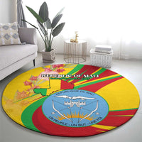 Mali Independence Day Round Carpet Coat Of Arms With Hibiscus Sabdariffa - Wonder Print Shop