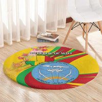 Mali Independence Day Round Carpet Coat Of Arms With Hibiscus Sabdariffa - Wonder Print Shop