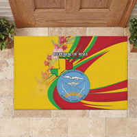 Mali Independence Day Rubber Doormat Coat Of Arms With Hibiscus Sabdariffa - Wonder Print Shop
