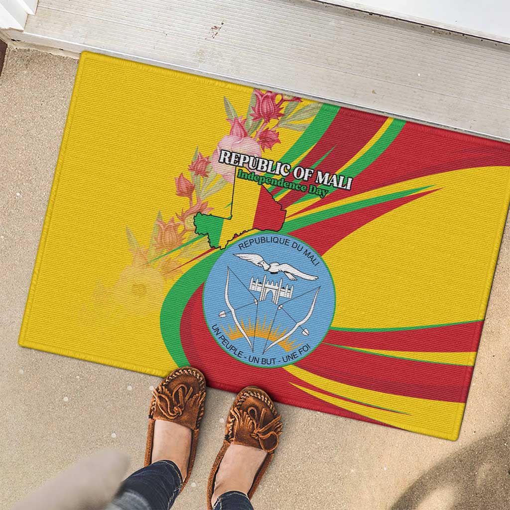 Mali Independence Day Rubber Doormat Coat Of Arms With Hibiscus Sabdariffa - Wonder Print Shop