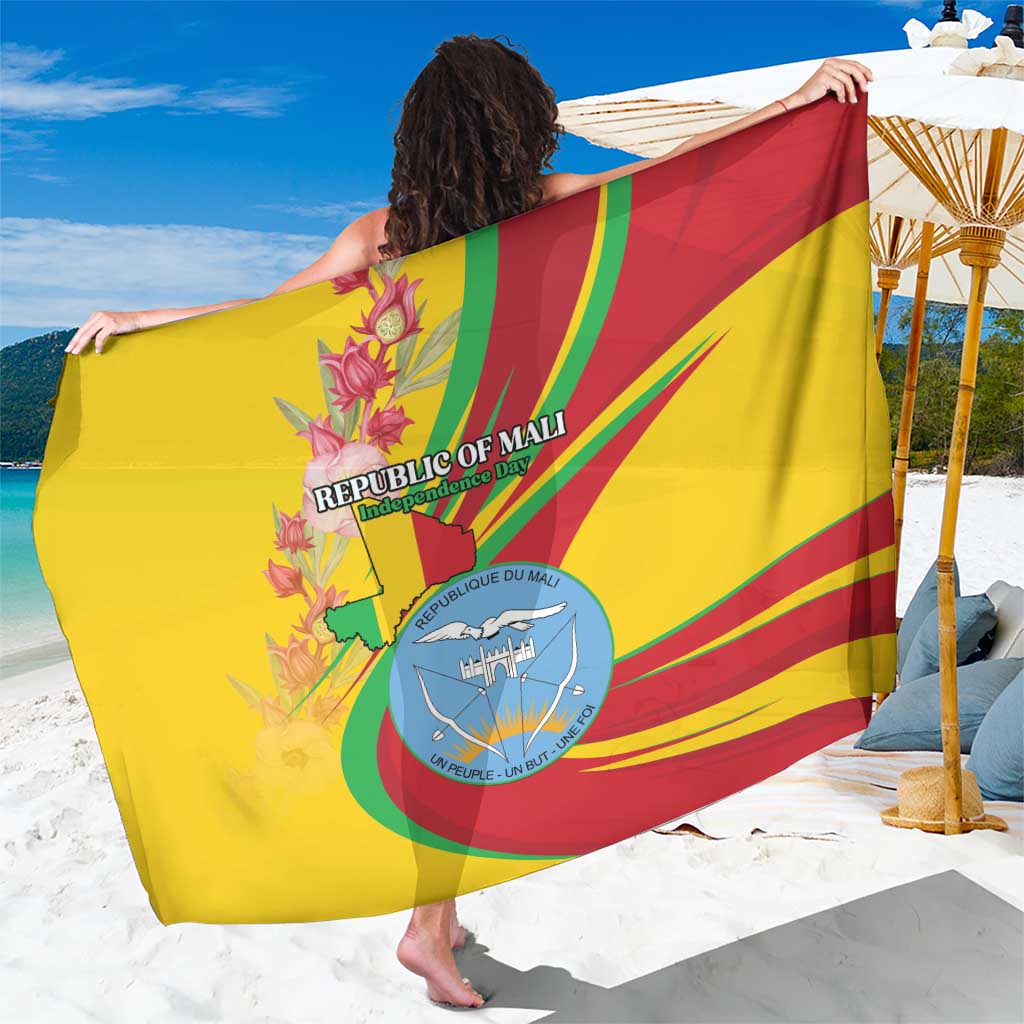 Mali Independence Day Sarong Coat Of Arms With Hibiscus Sabdariffa - Wonder Print Shop