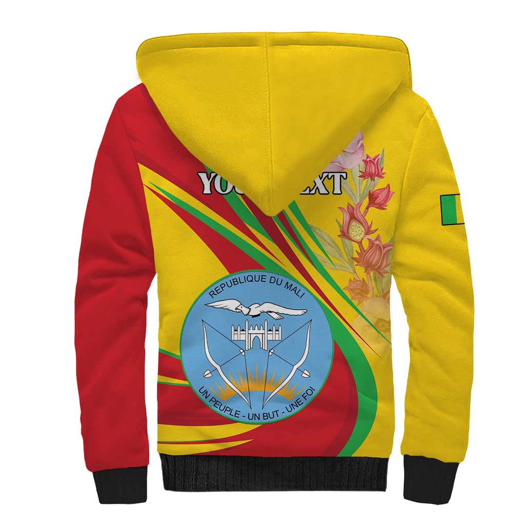 Personalized Mali Independence Day Sherpa Hoodie Coat Of Arms With Hibiscus Sabdariffa - Wonder Print Shop