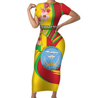 Personalized Mali Independence Day Short Sleeve Bodycon Dress Coat Of Arms With Hibiscus Sabdariffa - Wonder Print Shop