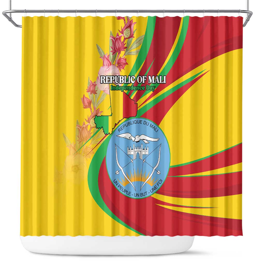 Mali Independence Day Shower Curtain Coat Of Arms With Hibiscus Sabdariffa - Wonder Print Shop