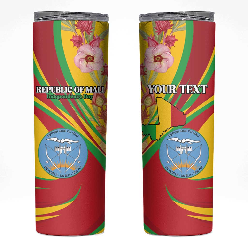 Personalized Mali Independence Day Skinny Tumbler Coat Of Arms With Hibiscus Sabdariffa - Wonder Print Shop