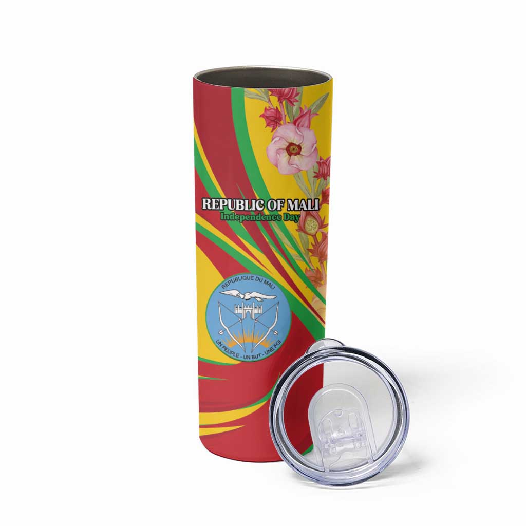 Personalized Mali Independence Day Skinny Tumbler Coat Of Arms With Hibiscus Sabdariffa - Wonder Print Shop