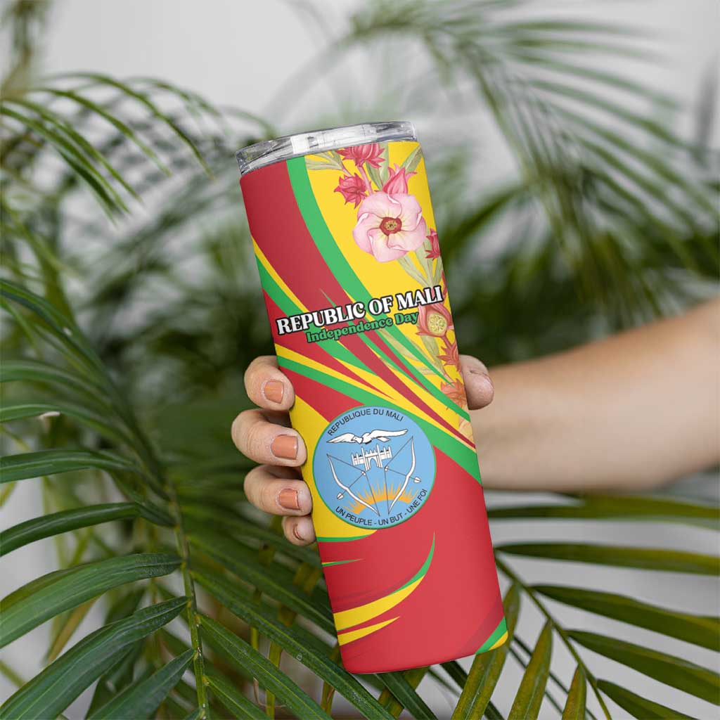 Personalized Mali Independence Day Skinny Tumbler Coat Of Arms With Hibiscus Sabdariffa - Wonder Print Shop