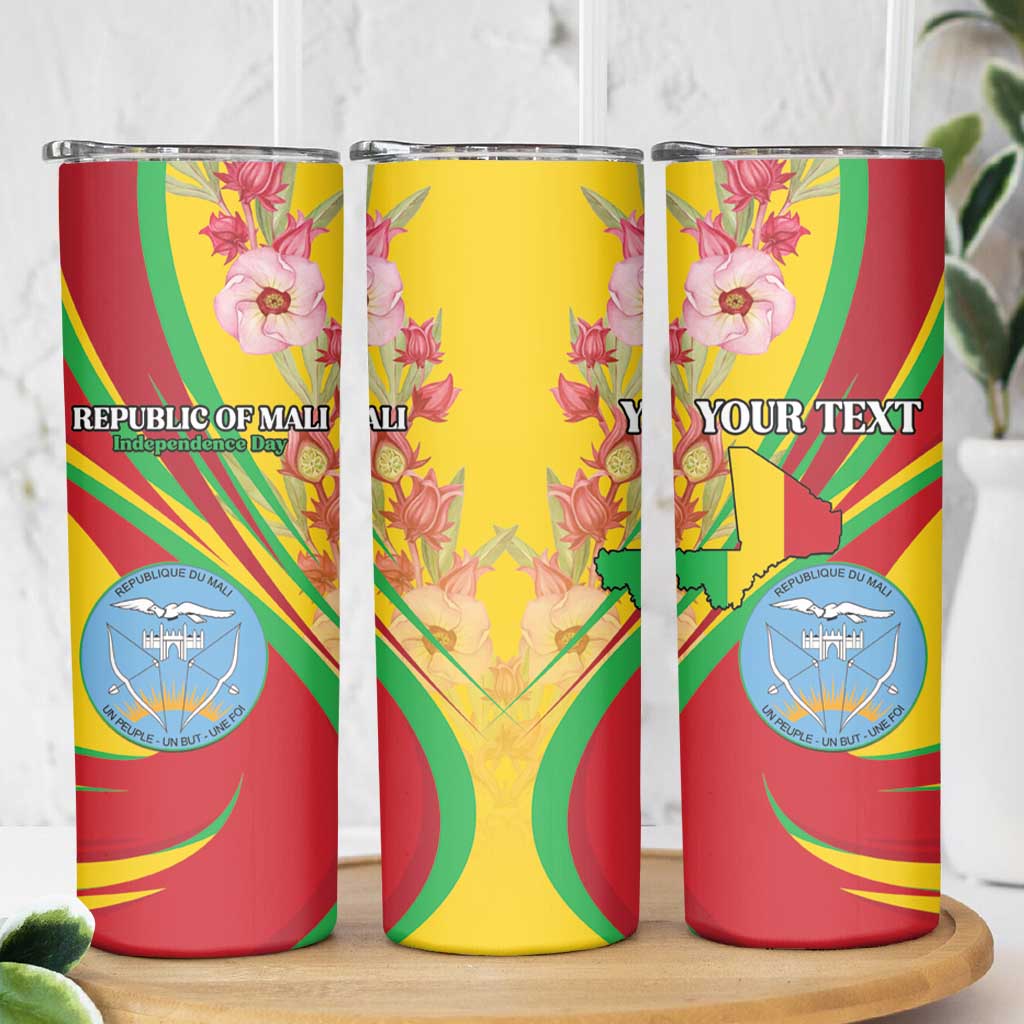 Personalized Mali Independence Day Skinny Tumbler Coat Of Arms With Hibiscus Sabdariffa - Wonder Print Shop