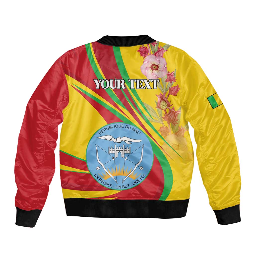 Personalized Mali Independence Day Sleeve Zip Bomber Jacket Coat Of Arms With Hibiscus Sabdariffa - Wonder Print Shop