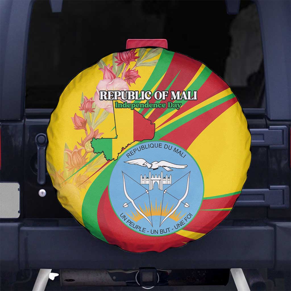 Mali Independence Day Spare Tire Cover Coat Of Arms With Hibiscus Sabdariffa - Wonder Print Shop