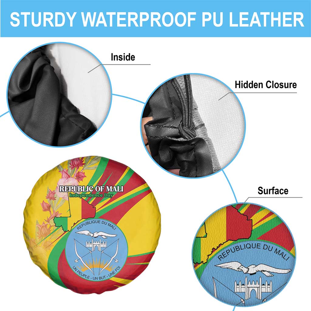 Mali Independence Day Spare Tire Cover Coat Of Arms With Hibiscus Sabdariffa - Wonder Print Shop