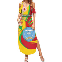 Personalized Mali Independence Day Summer Maxi Dress Coat Of Arms With Hibiscus Sabdariffa - Wonder Print Shop