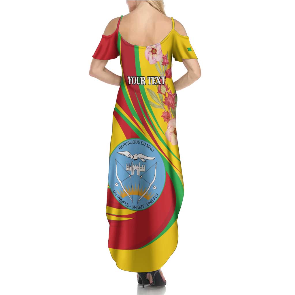 Personalized Mali Independence Day Summer Maxi Dress Coat Of Arms With Hibiscus Sabdariffa - Wonder Print Shop