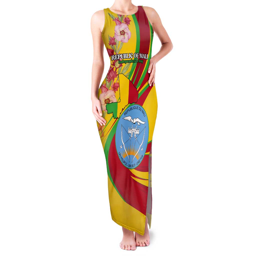Personalized Mali Independence Day Tank Maxi Dress Coat Of Arms With Hibiscus Sabdariffa - Wonder Print Shop
