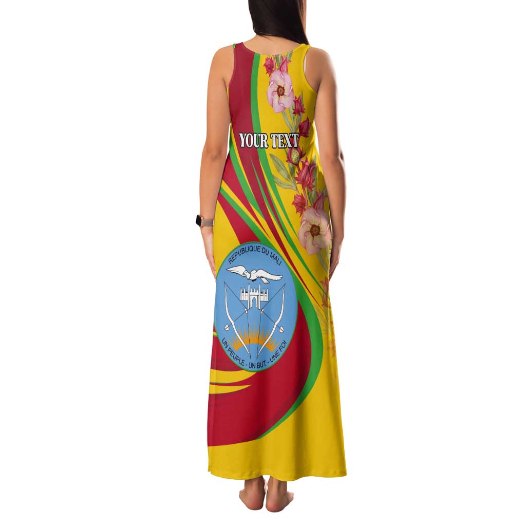 Personalized Mali Independence Day Tank Maxi Dress Coat Of Arms With Hibiscus Sabdariffa - Wonder Print Shop
