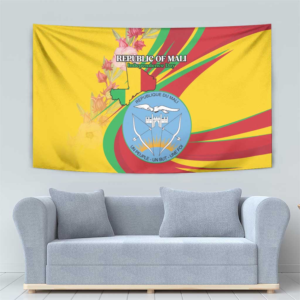 Mali Independence Day Tapestry Coat Of Arms With Hibiscus Sabdariffa - Wonder Print Shop