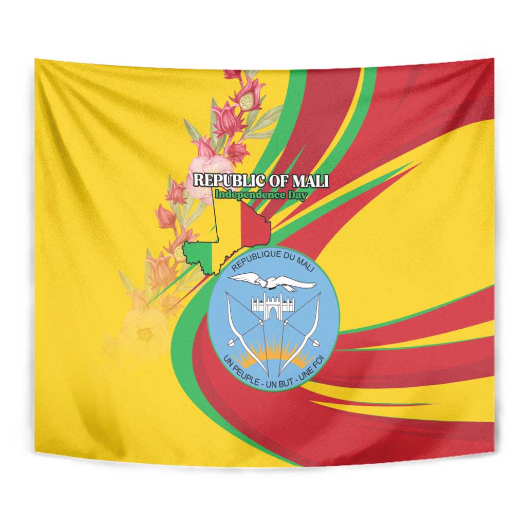 Mali Independence Day Tapestry Coat Of Arms With Hibiscus Sabdariffa - Wonder Print Shop