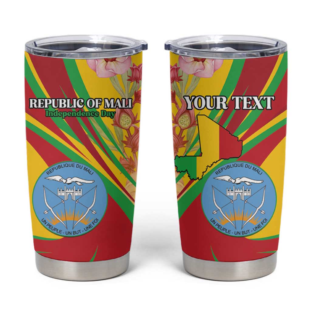 Personalized Mali Independence Day Tumbler Cup Coat Of Arms With Hibiscus Sabdariffa - Wonder Print Shop