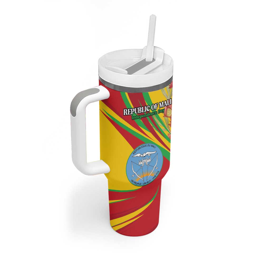 Personalized Mali Independence Day Tumbler With Handle Coat Of Arms With Hibiscus Sabdariffa - Wonder Print Shop