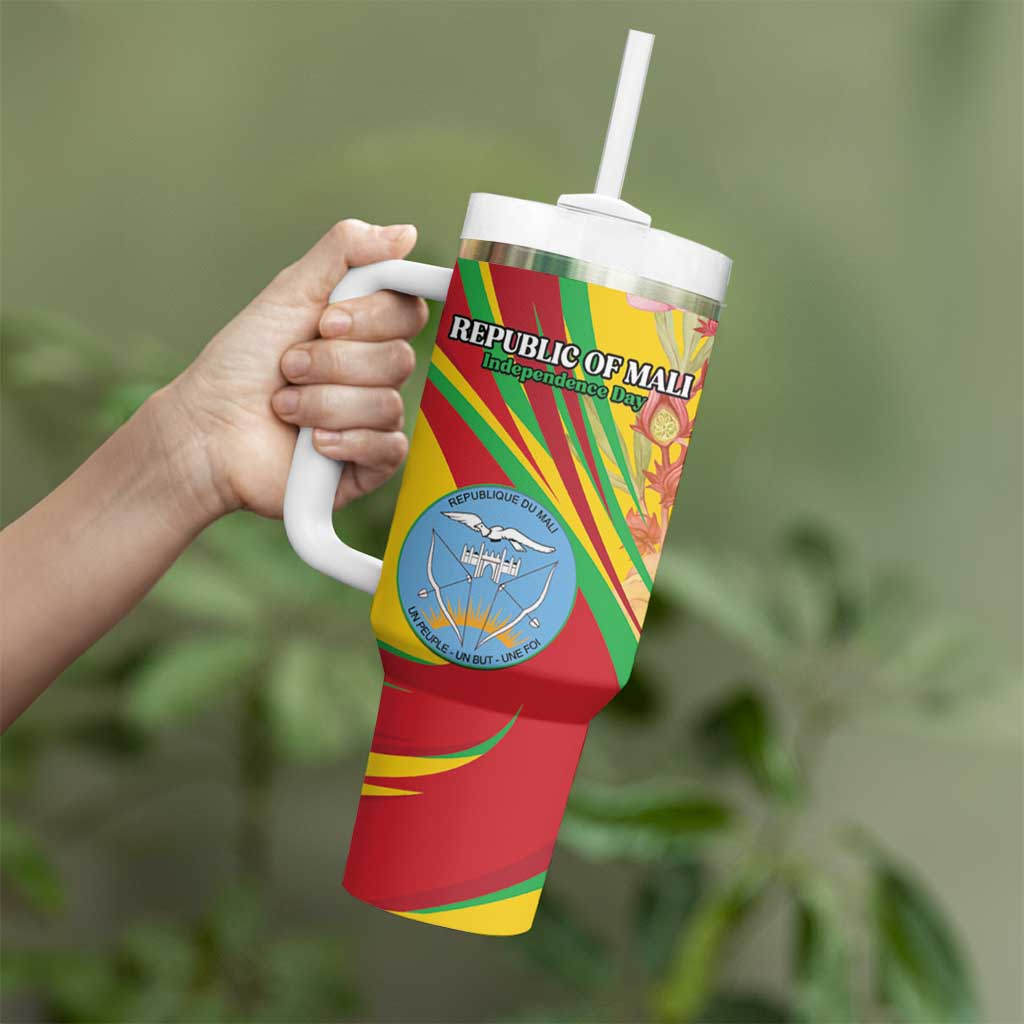 Personalized Mali Independence Day Tumbler With Handle Coat Of Arms With Hibiscus Sabdariffa - Wonder Print Shop