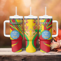Personalized Mali Independence Day Tumbler With Handle Coat Of Arms With Hibiscus Sabdariffa - Wonder Print Shop
