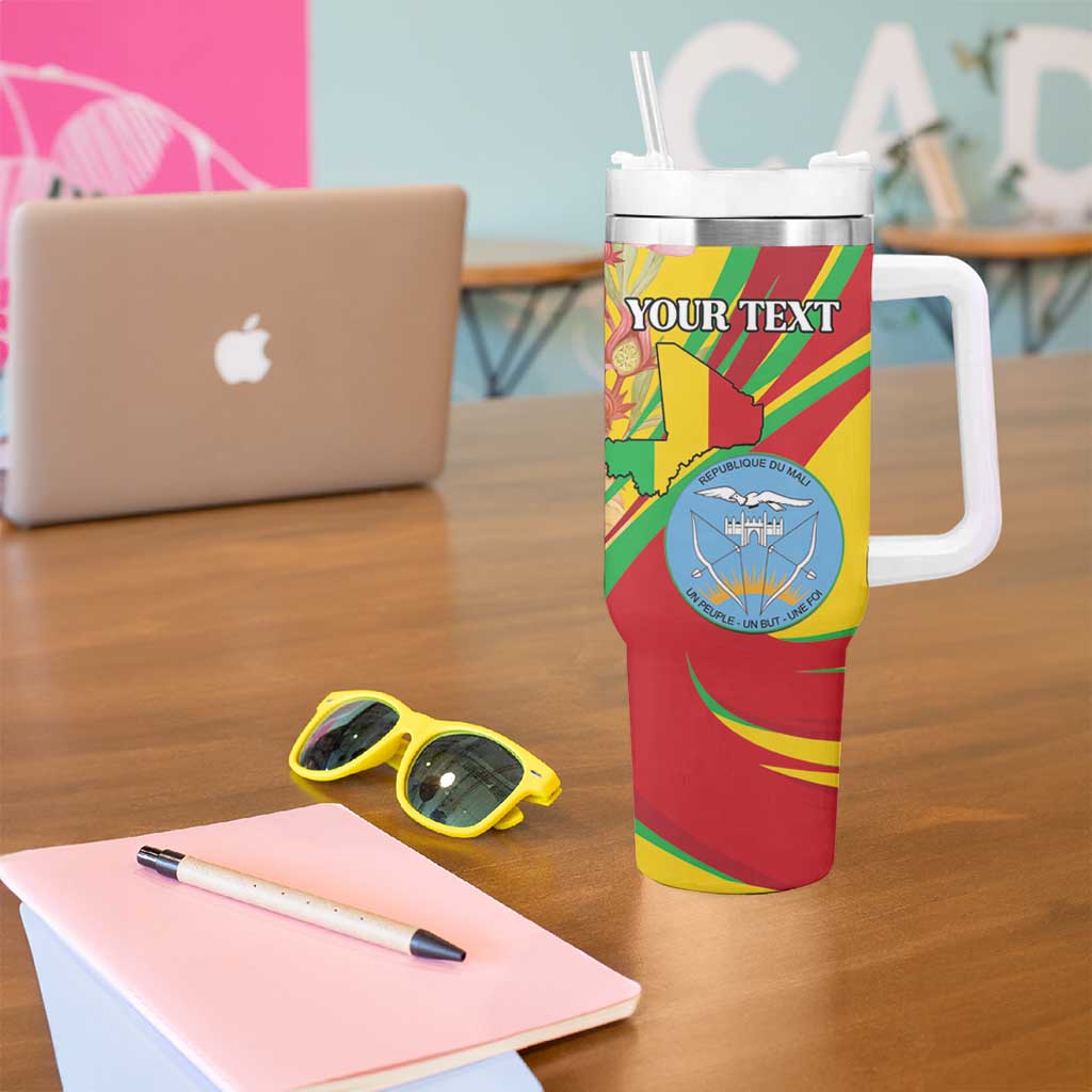 Personalized Mali Independence Day Tumbler With Handle Coat Of Arms With Hibiscus Sabdariffa - Wonder Print Shop