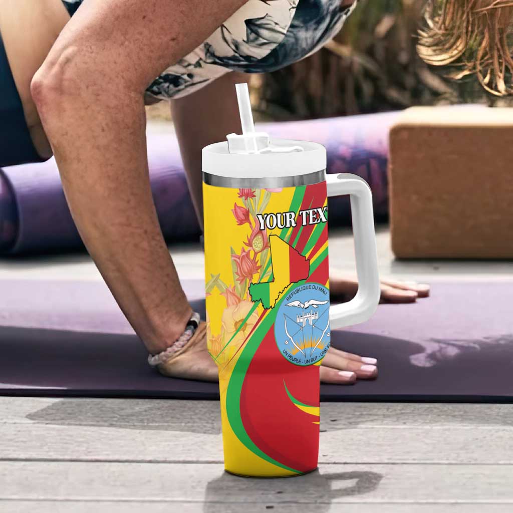 Personalized Mali Independence Day Tumbler With Handle Coat Of Arms With Hibiscus Sabdariffa - Wonder Print Shop