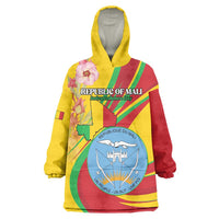 Personalized Mali Independence Day Wearable Blanket Hoodie Coat Of Arms With Hibiscus Sabdariffa - Wonder Print Shop
