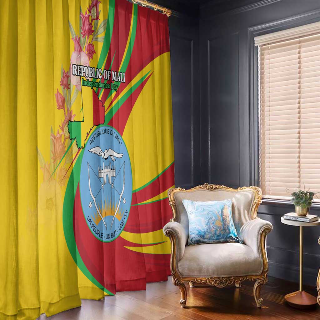 Mali Independence Day Window Curtain Coat Of Arms With Hibiscus Sabdariffa - Wonder Print Shop