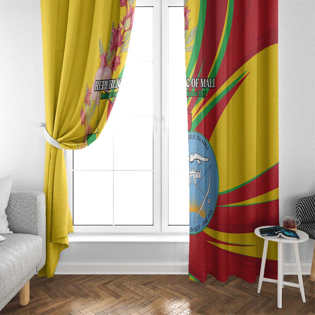 Mali Independence Day Window Curtain Coat Of Arms With Hibiscus Sabdariffa - Wonder Print Shop