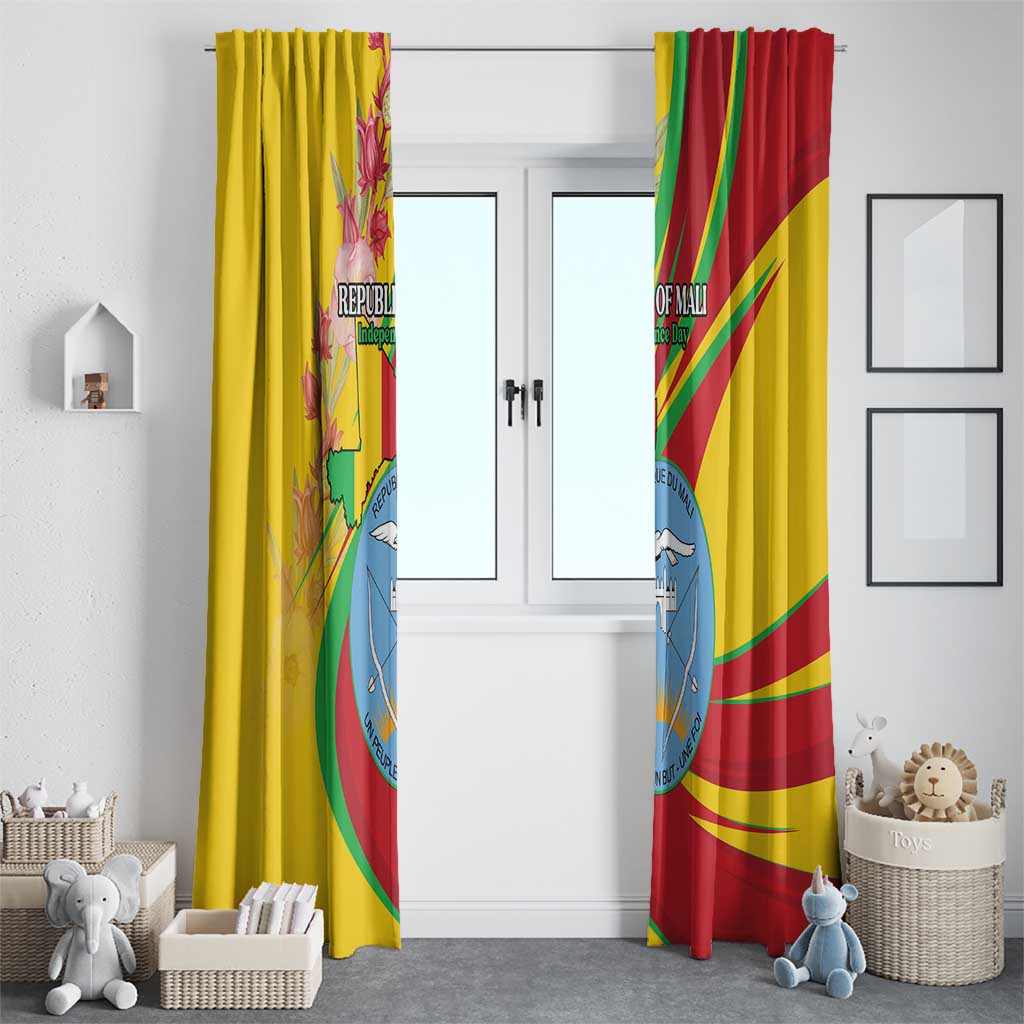 Mali Independence Day Window Curtain Coat Of Arms With Hibiscus Sabdariffa - Wonder Print Shop