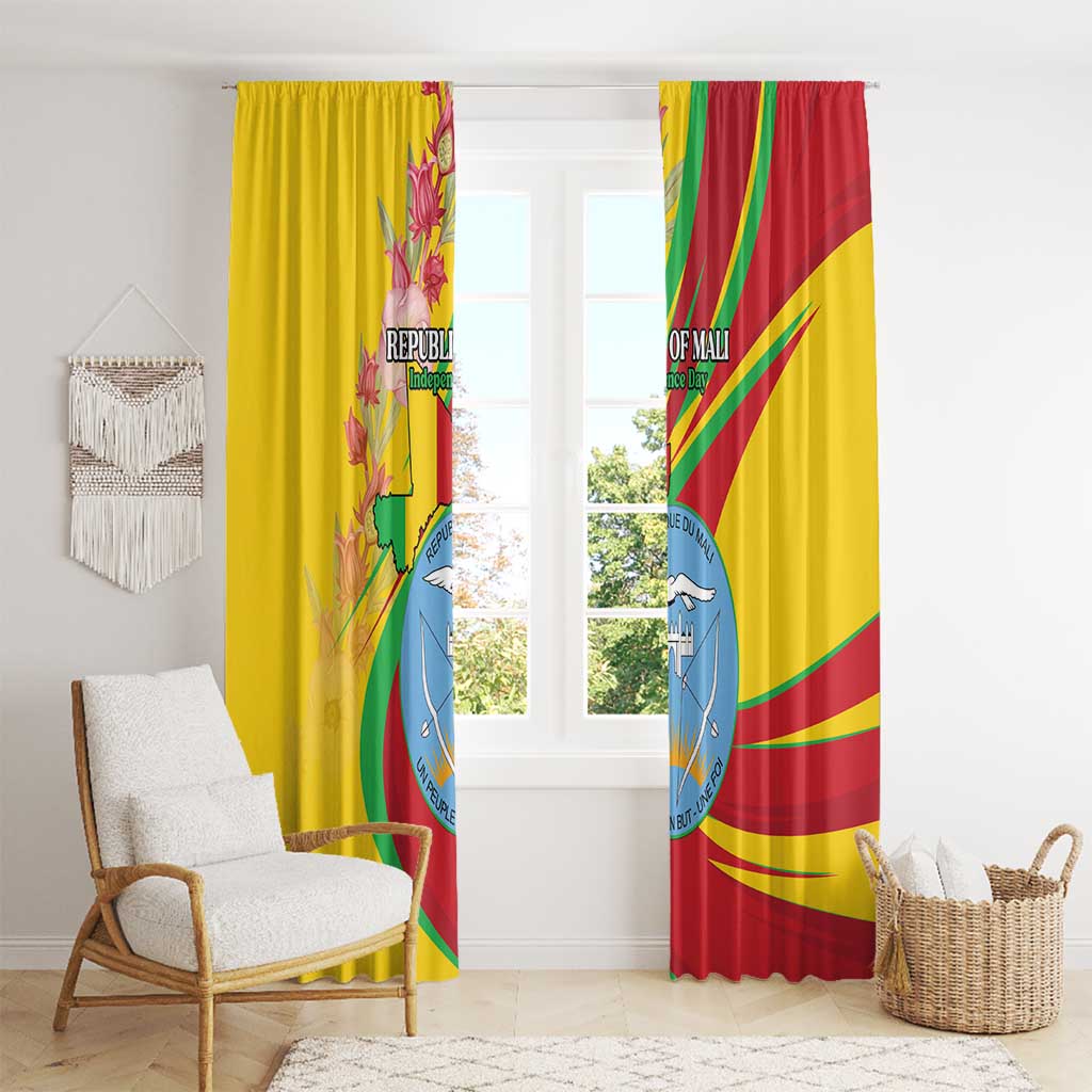 Mali Independence Day Window Curtain Coat Of Arms With Hibiscus Sabdariffa - Wonder Print Shop