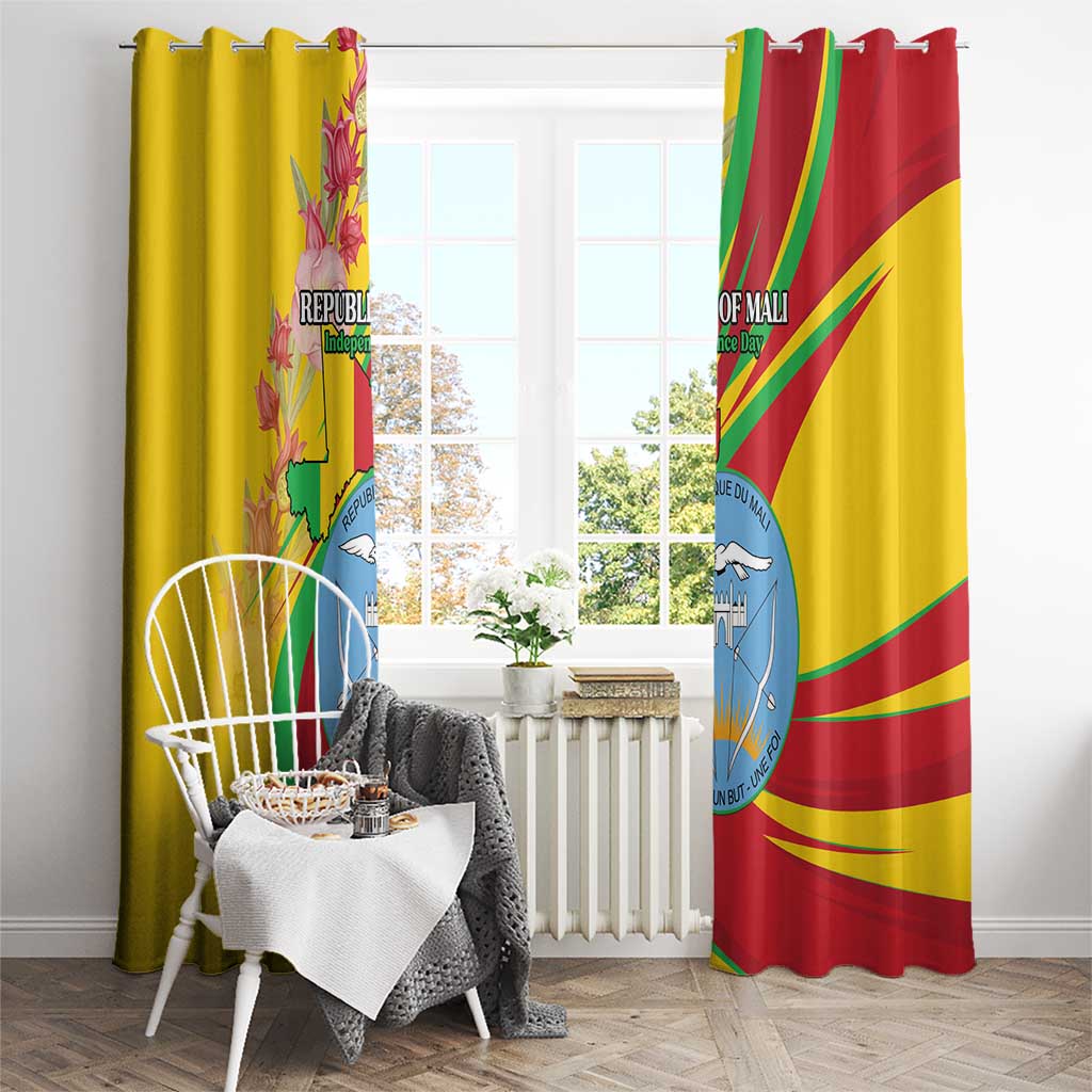 Mali Independence Day Window Curtain Coat Of Arms With Hibiscus Sabdariffa - Wonder Print Shop