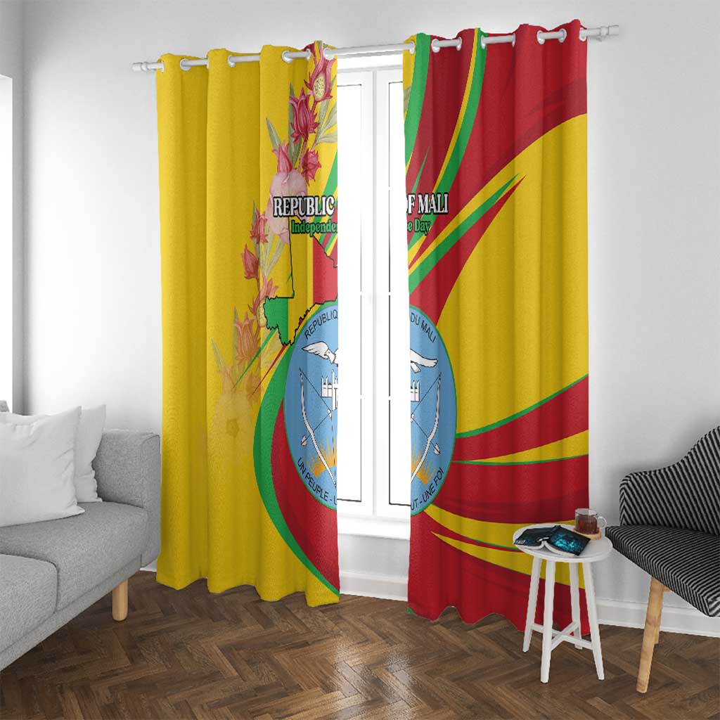 Mali Independence Day Window Curtain Coat Of Arms With Hibiscus Sabdariffa - Wonder Print Shop