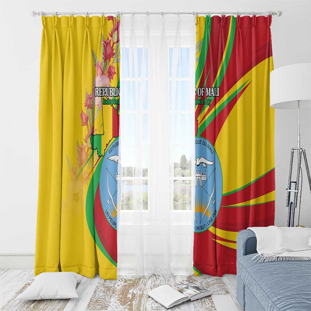 Mali Independence Day Window Curtain Coat Of Arms With Hibiscus Sabdariffa - Wonder Print Shop