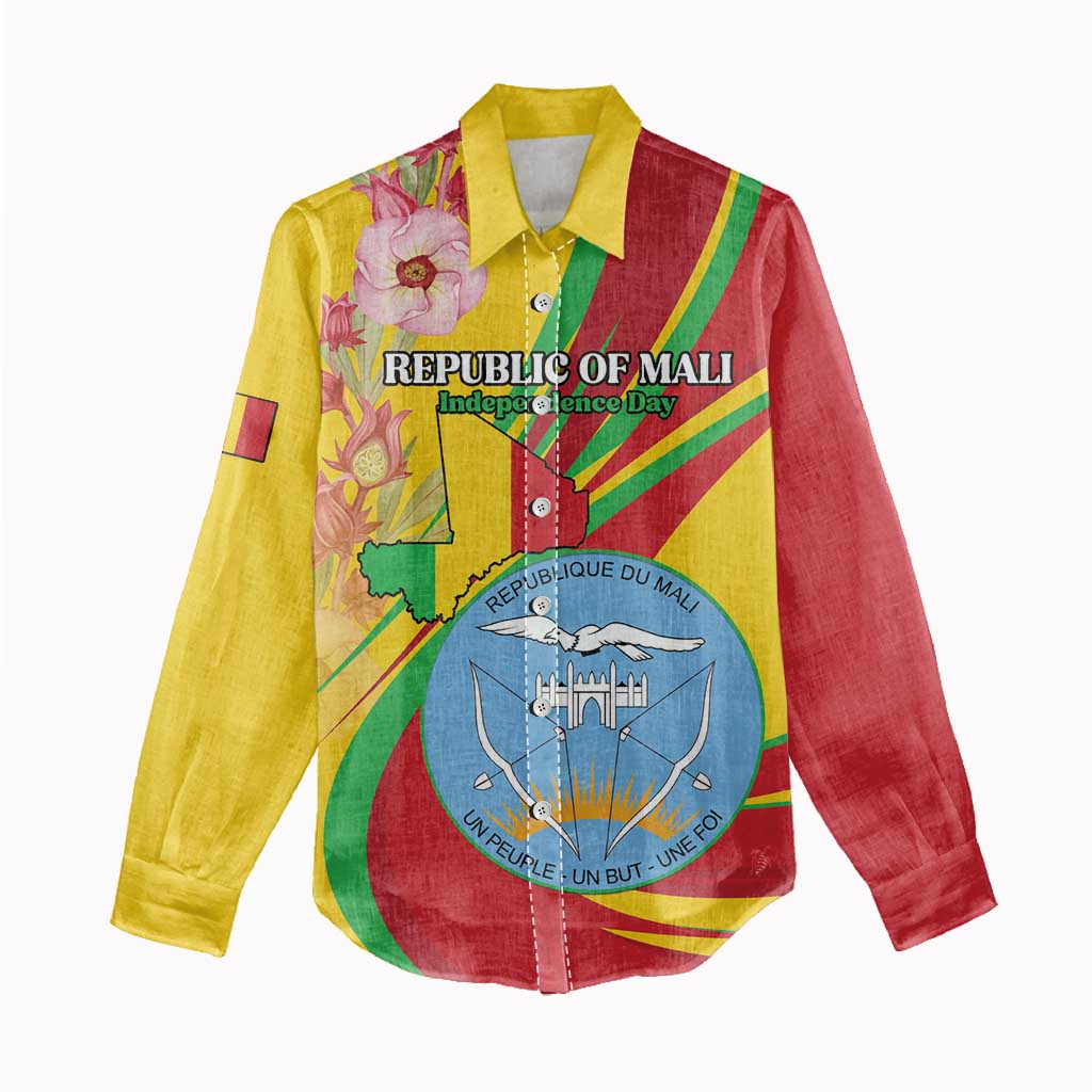 Personalized Mali Independence Day Women Casual Shirt Coat Of Arms With Hibiscus Sabdariffa - Wonder Print Shop