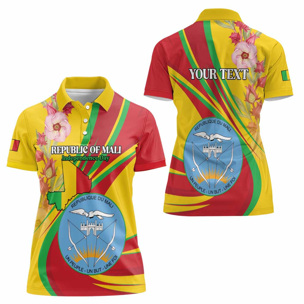 Personalized Mali Independence Day Women Polo Shirt Coat Of Arms With Hibiscus Sabdariffa - Wonder Print Shop