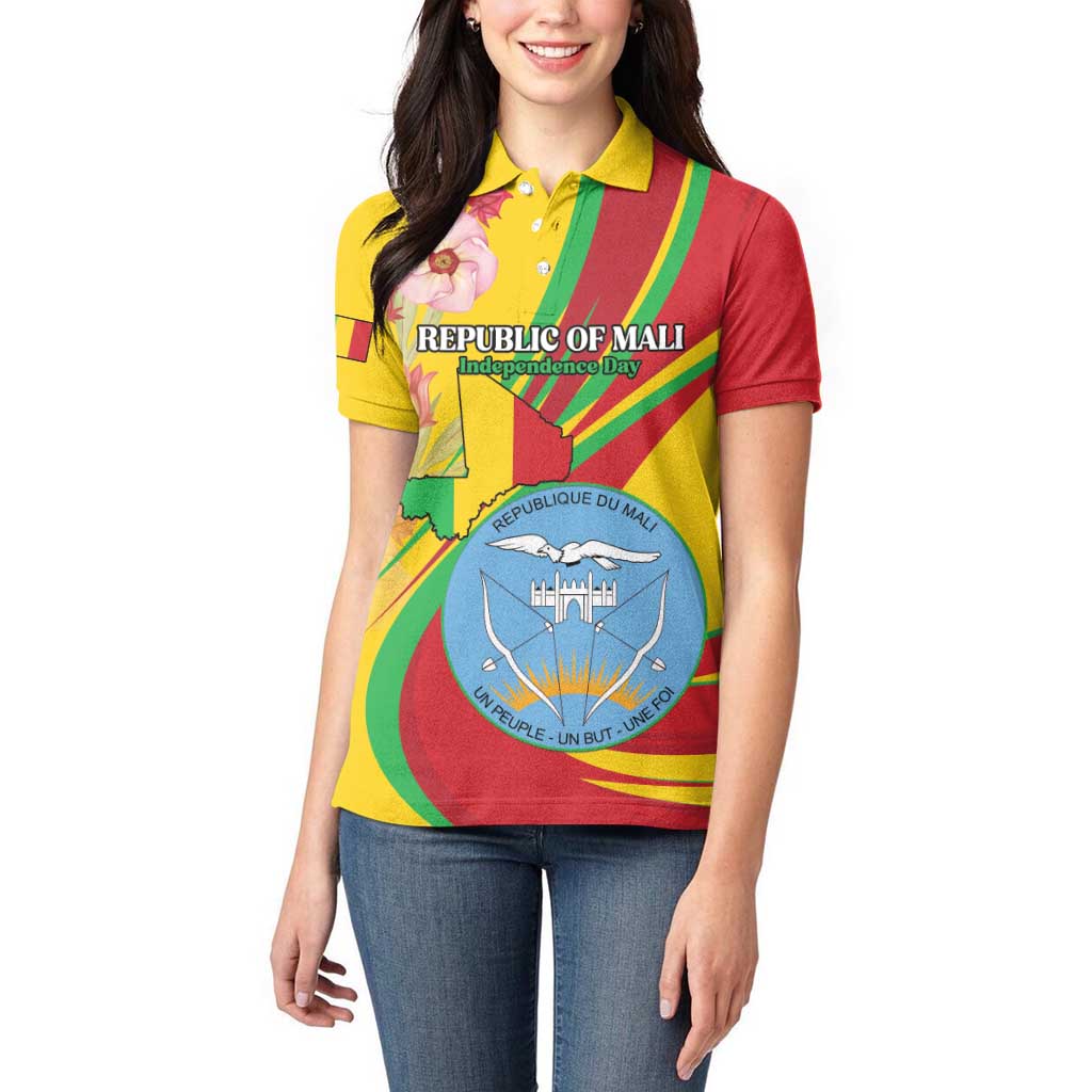 Personalized Mali Independence Day Women Polo Shirt Coat Of Arms With Hibiscus Sabdariffa - Wonder Print Shop